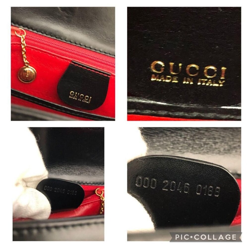 Gucci GG Bamboo 1947 Vintage Shoulder Bag Purse Black Leather Handle - Picture 14 of 15